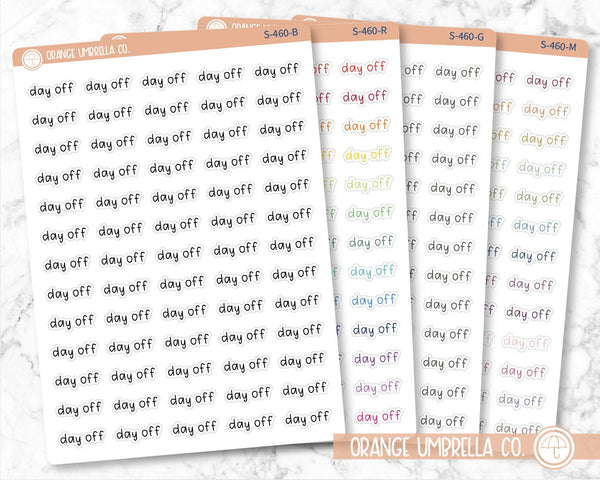 Day Off Label Planner Stickers, Julie's Plans Script "Day Off" Labels, Color Print Planning Stickers, JF (S-460)