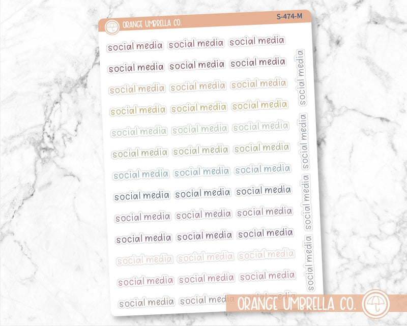 Social Media Label Planner Stickers, Julie's Plans Script "Social Media" Labels, Color Print Planning Stickers, JF (S-474)