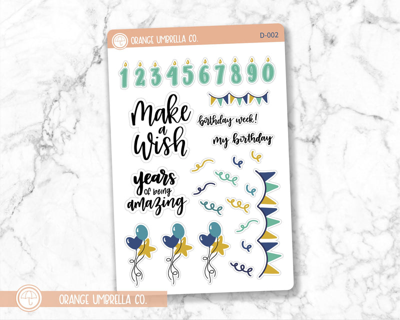 Birthday Deco Planner Stickers and Labels | D-002/D-003