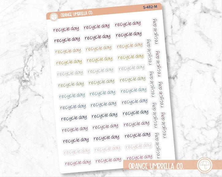 Recycle Day Planner Stickers, Script "Recycle Day" Labels, Color Print Planning Stickers, JF (S-482)