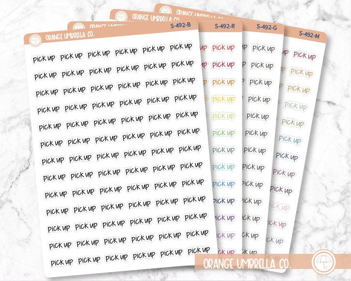 Pick Up Planner Stickers, Script "Pick Up" Labels, Color Print Planning Stickers, JF (S-492)