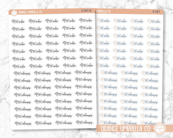 OUC Order and OUC Releases Planner Stickers, Script Orange Umbrella Co Labels, Color Print Planning Stickers, FC12 (E-047)