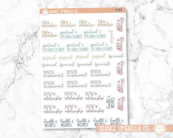 MakseLife Goal Categories Planner Stickers, Script MakseLife Goal Categories Labels, Color Print Planning Stickers, FC12 (S-501)