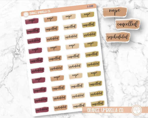 Watercolor Rescheduled Planner Stickers, Cancelled Stickers, Warm Autumn Colors NOPE Stickers, F2 (L-109)