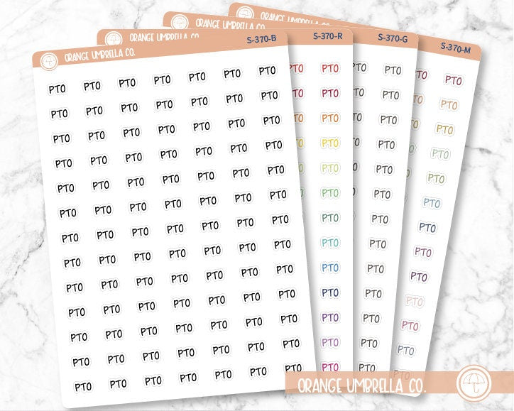 PTO Planner Stickers, Script "PTO" Labels, Color Print Planning Stickers, FJP (S-370)