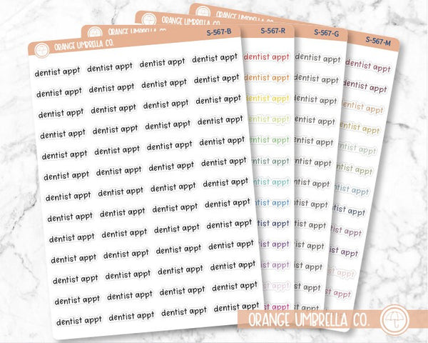 Dentist Appt Planner Stickers, Script "Dentist Appt" Labels, Color Print Planning Stickers, JF (S-567)