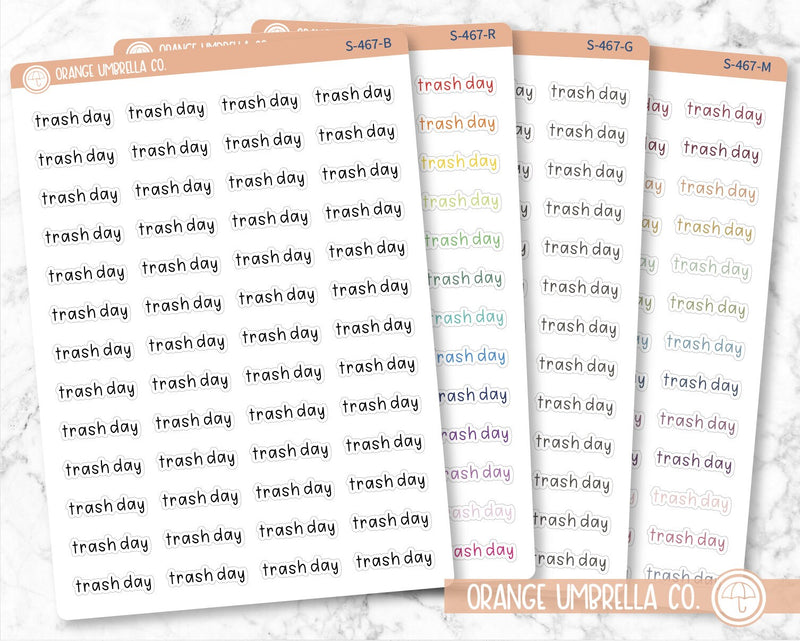 Trash Day Label Planner Stickers, Julie's Plans Script "Trash Day" Labels, Color Print Planning Stickers, JF (S-467)