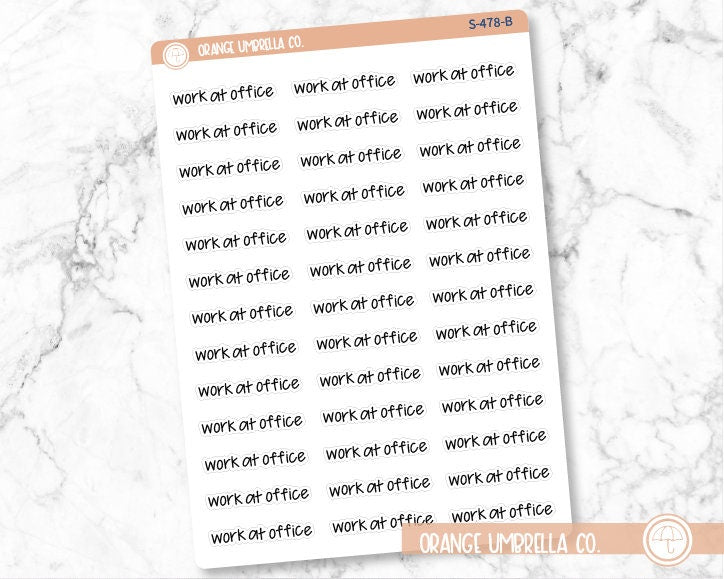 Work At Office Planner Stickers, Script "Work At Office" Labels, Color Print Planning Stickers, JF (S-478)