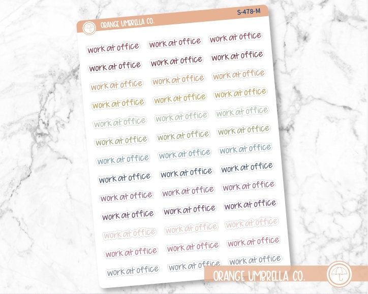 Work At Office Planner Stickers, Script "Work At Office" Labels, Color Print Planning Stickers, JF (S-478)