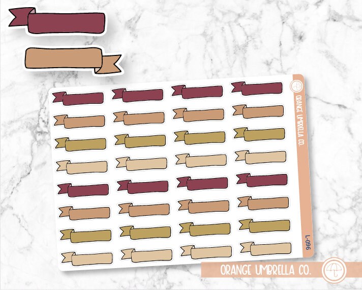 Banner Planner Labels, Flag Planner Stickers, Appointment Event Label, Muted Reds/Yellows Color Print Planning Labels (L-096)