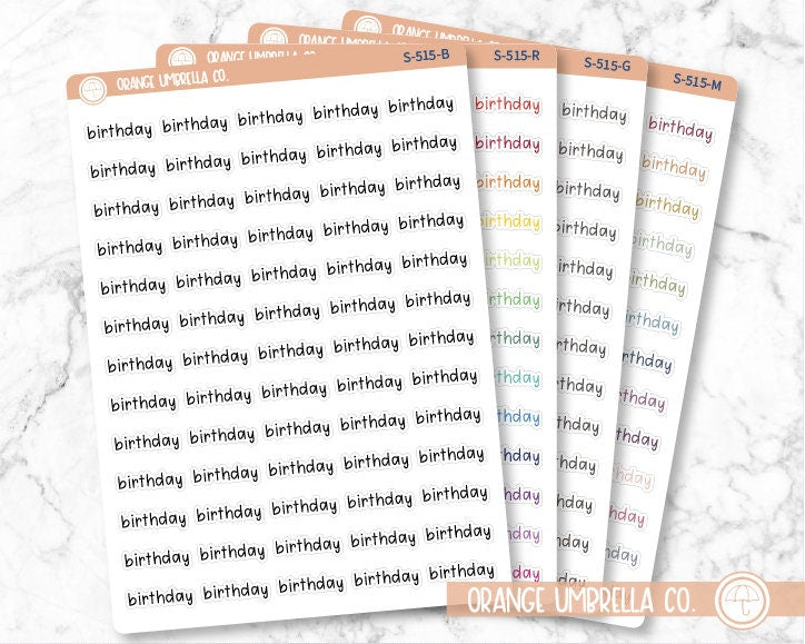 Birthday Planner Stickers, Julie's Plans Script "Birthday" Labels, Color Print Planning Stickers, JF (S-515)
