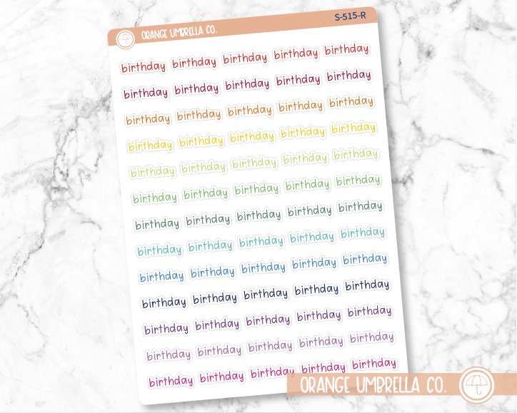 Birthday Planner Stickers, Julie's Plans Script "Birthday" Labels, Color Print Planning Stickers, JF (S-515)