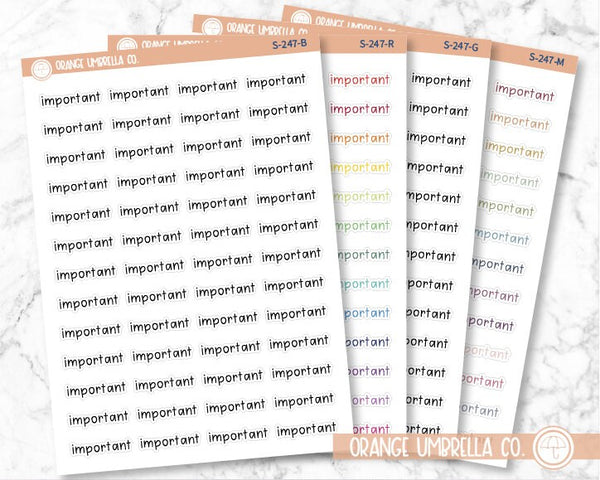 Important Planner Stickers, Julie's Plans Script "Important" Labels, Color Print Planning Stickers, JF (S-247)