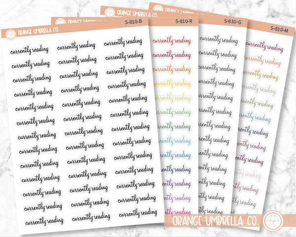 Currently Reading Planner Stickers, Script "Currently Reading" Labels, Color Print Planning Stickers, F4 (S-810)