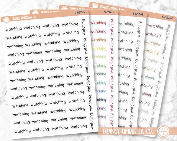 Watching Planner Stickers, Julie's Plans Script "Watching" Labels, Color Print Planning Stickers, JF (S-697)