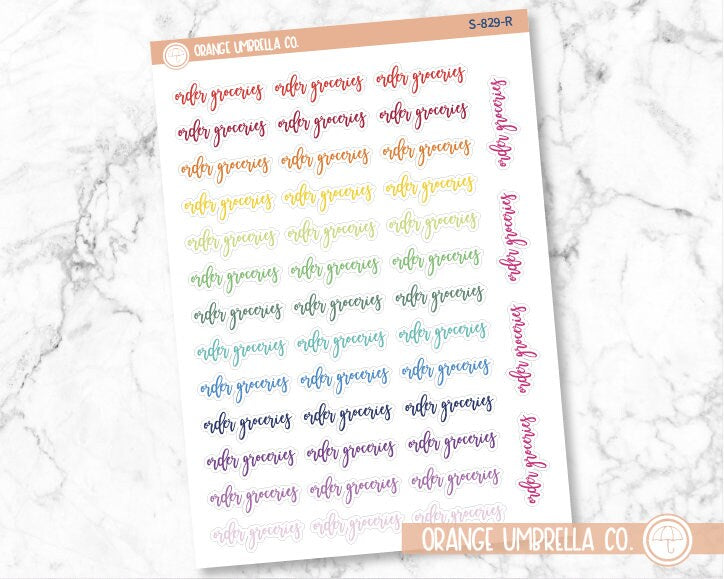 Order Groceries Planner Stickers, Script "Order Groceries" Labels, Color Print Planning Stickers, F2 (S-829)