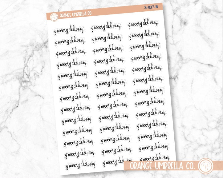 Grocery Delivery Planner Stickers, Script "Grocery Delivery" Labels, Color Print Planning Stickers, F4 (S-837)
