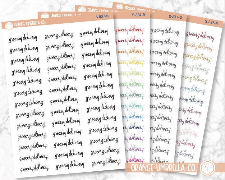 Grocery Delivery Planner Stickers, Script "Grocery Delivery" Labels, Color Print Planning Stickers, F4 (S-837)