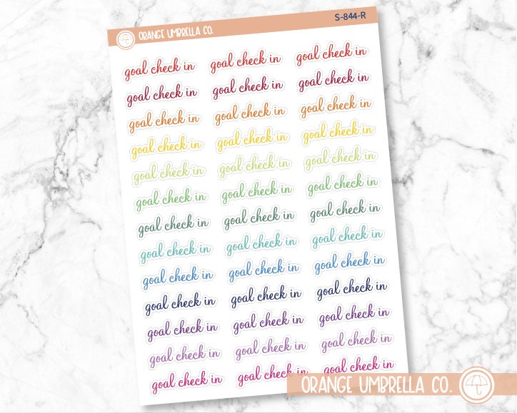 Goal Check In Planner Stickers, Script "Goal Check In" Labels, Color Print Planning Stickers, F4 (S-844)