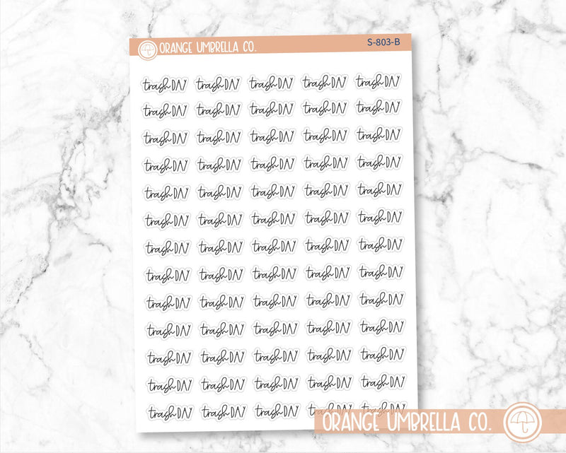 Trash Day Planner Stickers, Script "Trash Day" Labels, Color Print Planning Stickers, FC12 (S-803)