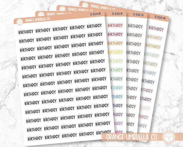 Birthday Planner Stickers, Script "Birthday" Labels, Color Print Planning Stickers, F3 (S-510)