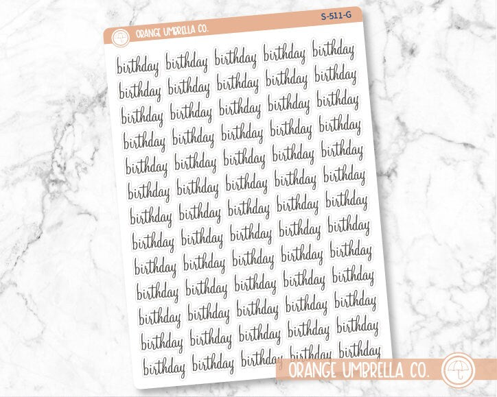 Birthday Planner Stickers, Script "Birthday" Labels, Color Print Planning Stickers, F4 (S-511)