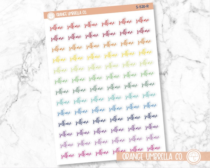Selfcare Planner Stickers, Script "Selfcare" Labels, Color Print Planning Stickers, F2 (S-520)