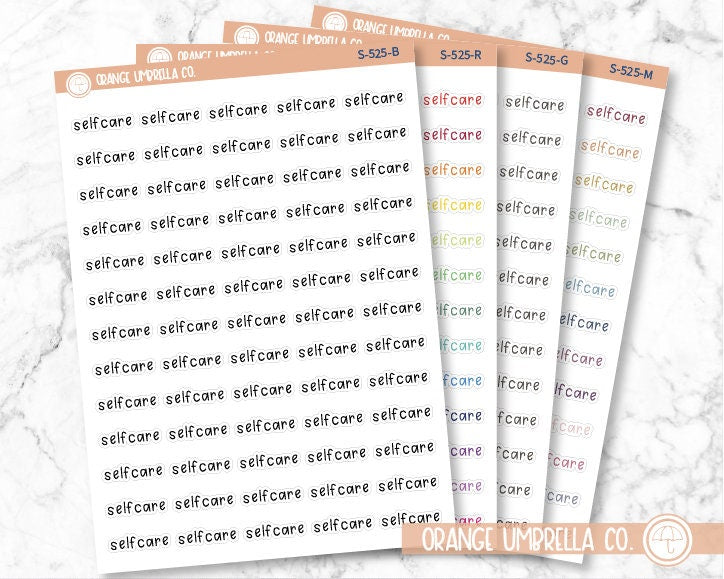 Selfcare Planner Stickers, Script "Selfcare" Labels, Color Print Planning Stickers, JF (S-525)