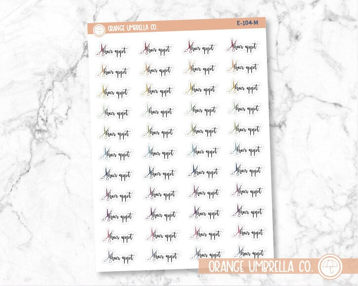 Hair Appt Stickers, Icon Script "Hair Appt" Labels, Color Print Planning Stickers, F2 (E-104)