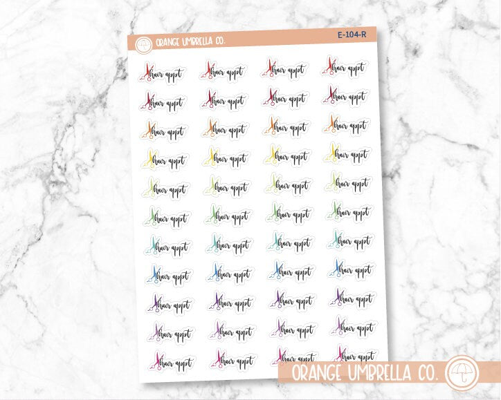 Hair Appt Stickers, Icon Script "Hair Appt" Labels, Color Print Planning Stickers, F2 (E-104)