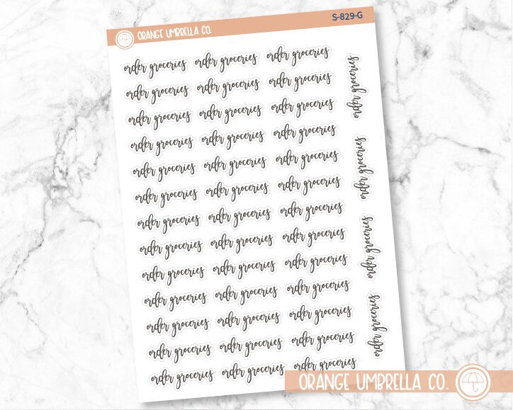 Order Groceries Planner Stickers, Script "Order Groceries" Labels, Color Print Planning Stickers, F2 (S-829)
