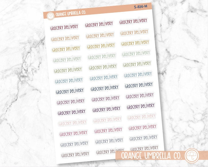 Grocery Delivery Planner Stickers, Script "Grocery Delivery" Labels, Color Print Planning Stickers, F3 (S-836)