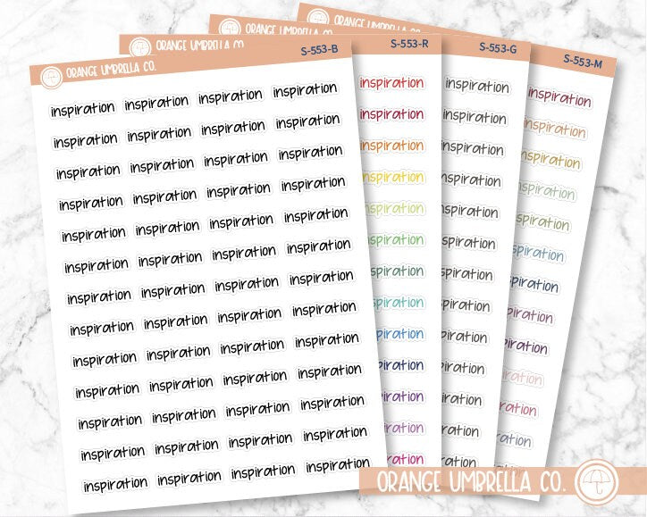 Inspiration Planner Stickers, Script "Inspiration" Labels, Color Print Planning Stickers, FJP (S-553)