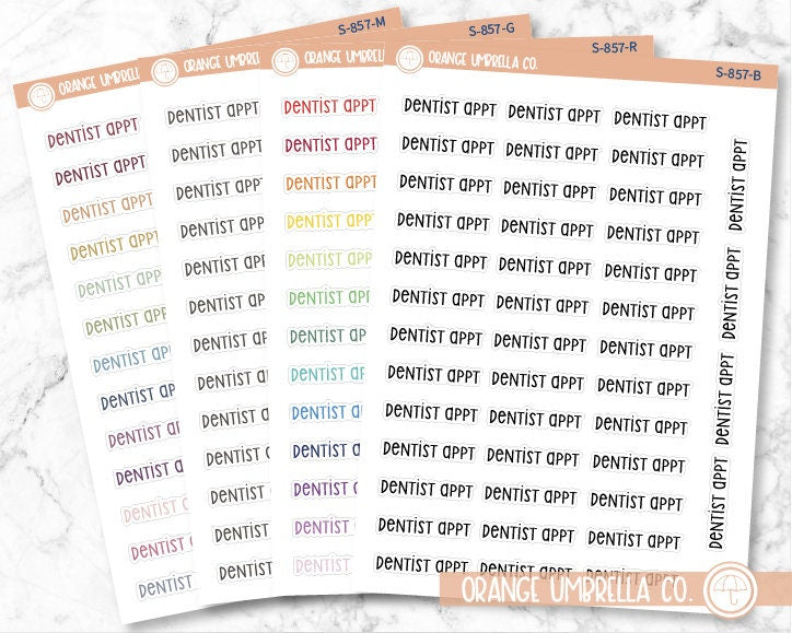 Dentist Appt Planner Stickers, Script "Dentist Appt" Labels, Color Print Planning Stickers, F3 (S-857)