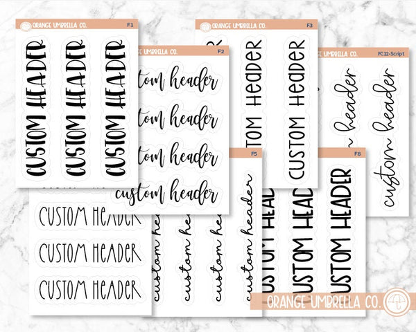 Custom Header Script Sticker | Choose Your Font | Planner Stickers ** 1 word/phrase per sheet*** | customheader