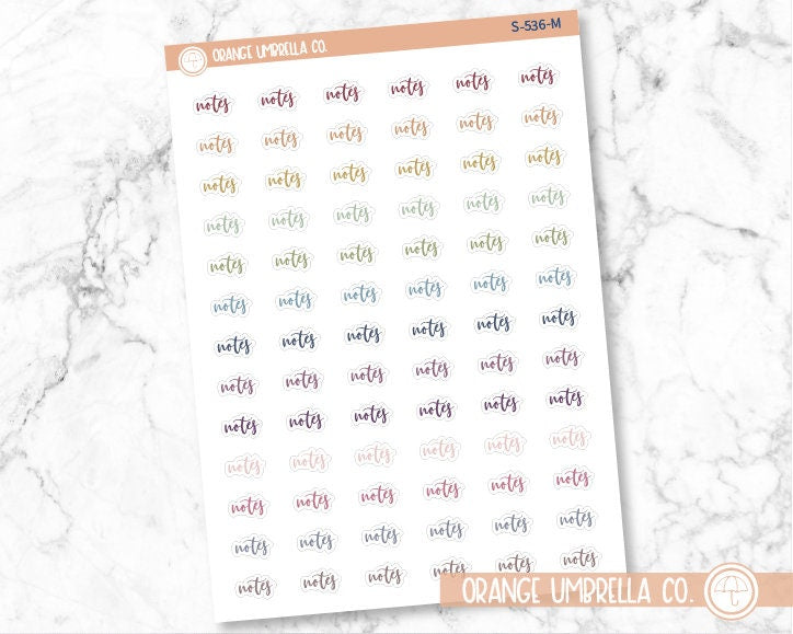 Notes Planner Stickers, Script "Notes" Labels, Color Print Planning Stickers, F2 (S-536)