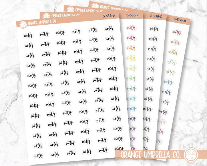 Notes Planner Stickers, Script "Notes" Labels, Color Print Planning Stickers, F2 (S-536)