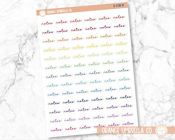 Notes Planner Stickers, Script "Notes" Labels, Color Print Planning Stickers, F5 (S-538)