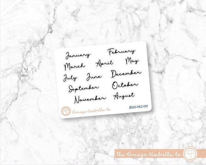 CLEARANCE | Month Name Script Planner Stickers | F5 | B-372 / 920-062-001-WH