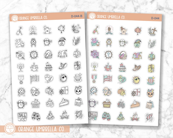Tiny Holiday Deco and Icon Planner Stickers, Holiday Sampler Deco Stickers, Year of Holiday Icon Planning Labels (D-044)
