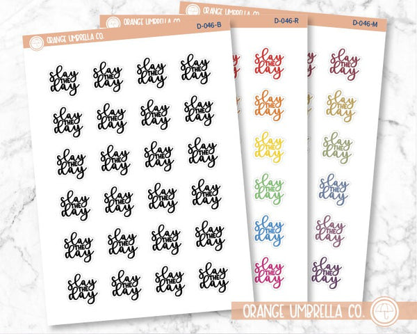 Slay the Day Encouragement Stickers, Script "Slay the Day" Labels for Planner, Color Print Planning Stickers (D-046)