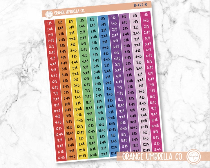CLEARANCE | Time - Color Block Quarter and 3-Quarter Hour Saray Plans Script Planner Stickers | FSP | B-122