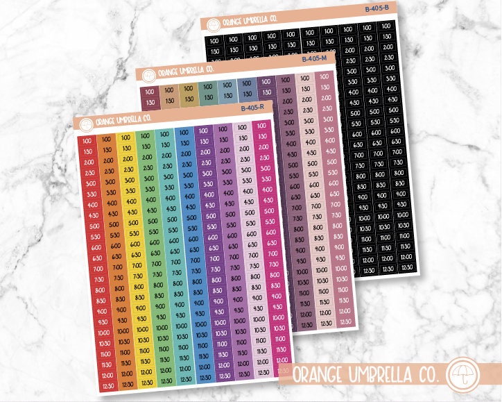 Time - 30 Minute Increment/Half Hour Script Planner Stickers | FC12 | B-405