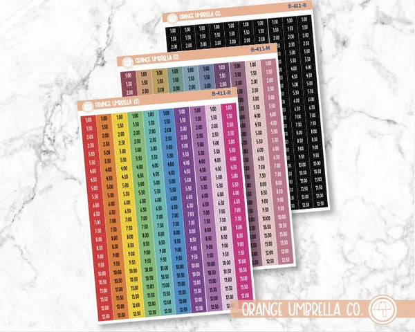 CLEARANCE | Time - Color Block Half Hour Script Planner Stickers | FC11 | B-411