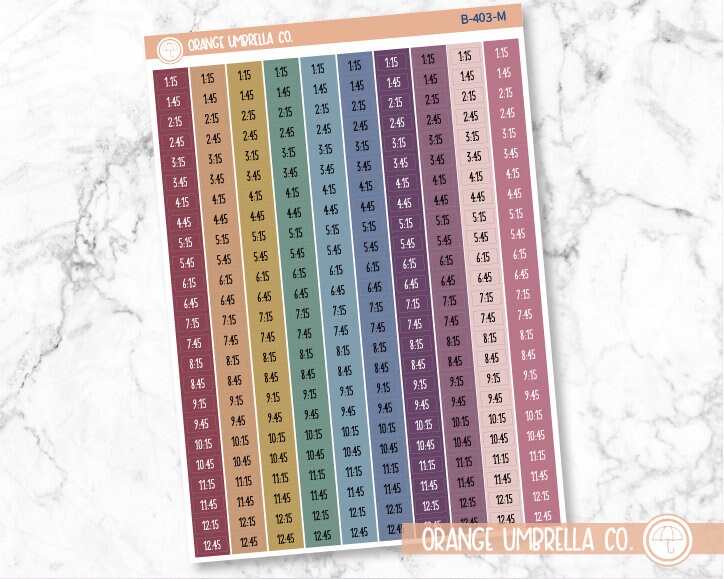 CLEARANCE | Time - Color Block Quarter and 3-Quarter Hour Script Planner Stickers | FC11 | B-403
