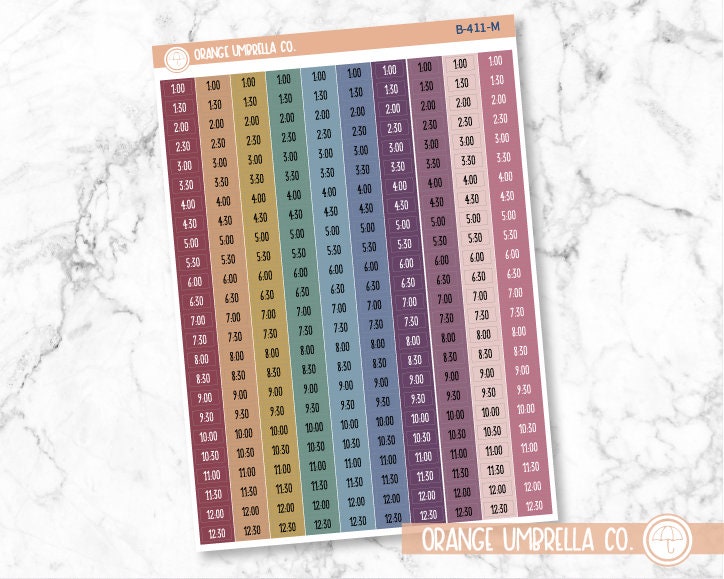 Time - Color Block Half Hour Script Planner Stickers | FC11 | B-411
