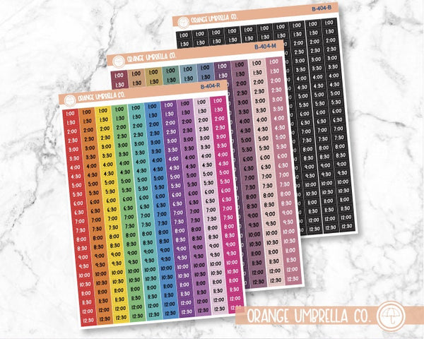Time Label Color Block Planner Stickers, Half Hour Time Labels, Color Print Planning Stickers, FSP (B-404)
