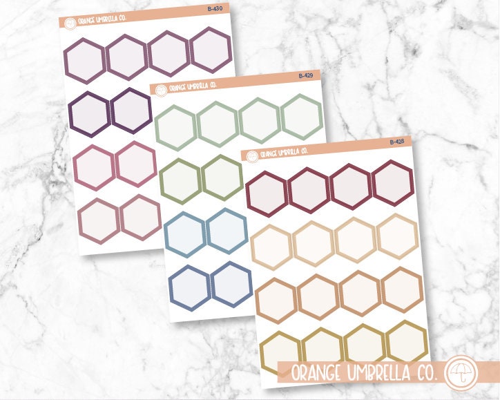 CLEARANCE | Hexagon - Full Box Planner Labels | Muted | B-428/429/430