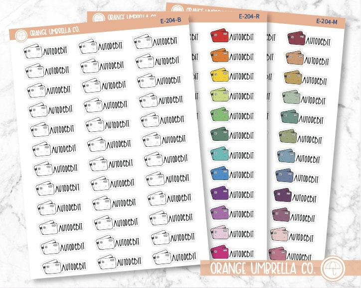 Auto Debit Credit Card Icon Script Planner Stickers and Labels | FC12 | E-204