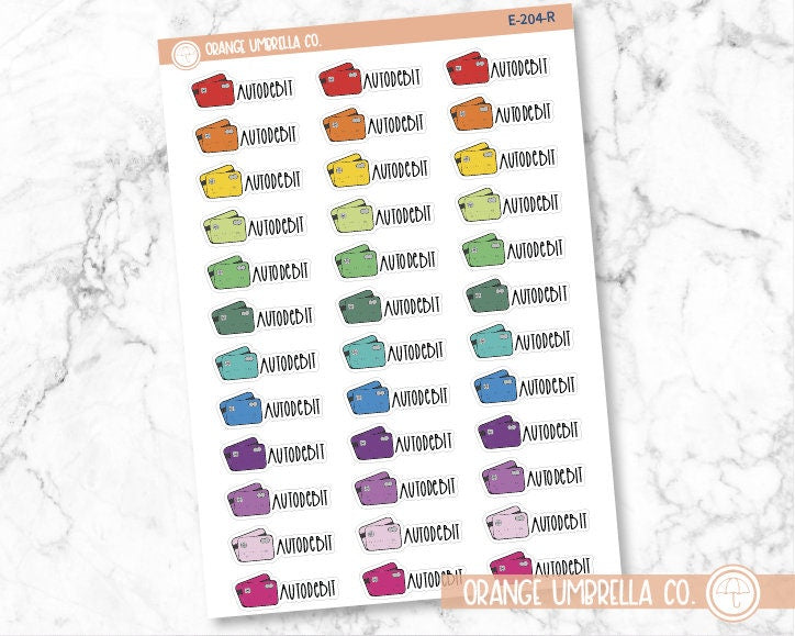 Auto Debit Credit Card Icon Script Planner Stickers and Labels | FC12 | E-204